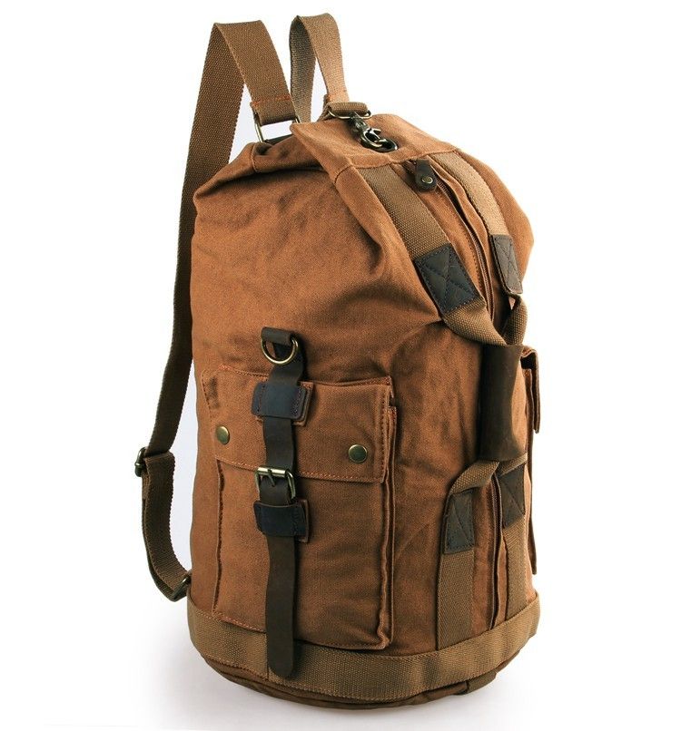 9019B Vintage Style Canvas And Leather Men's Brown Travel Backpack ...