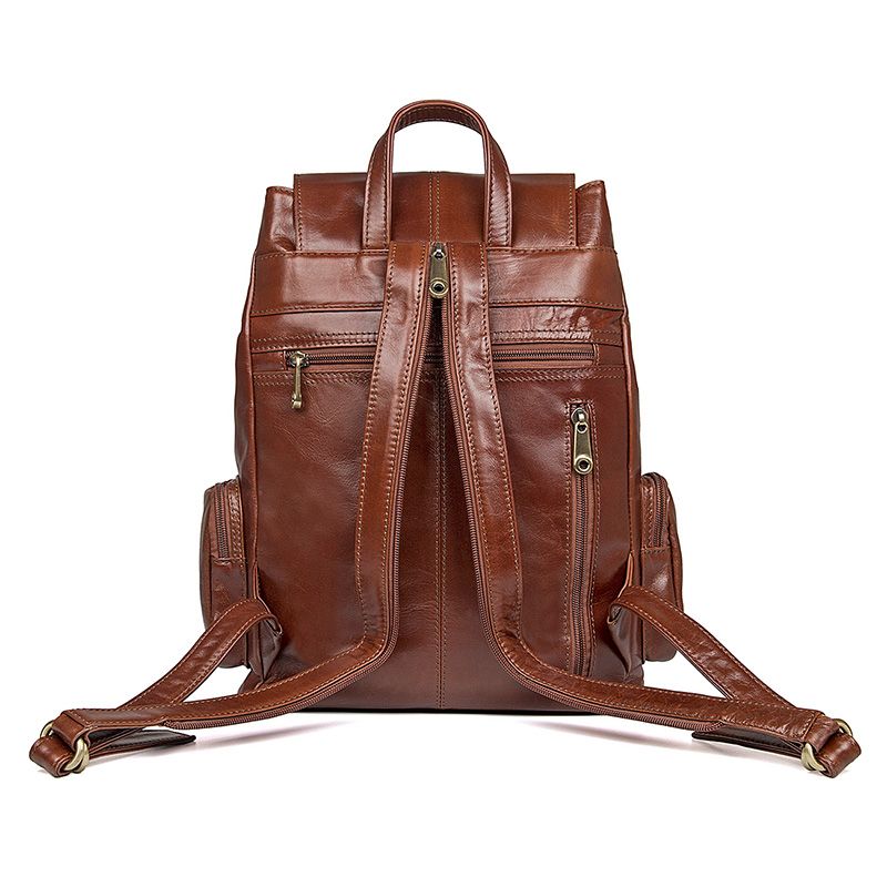 7287B Brown Genuine Leather Unisex Casual Backpack_Men's Leather Bags ...