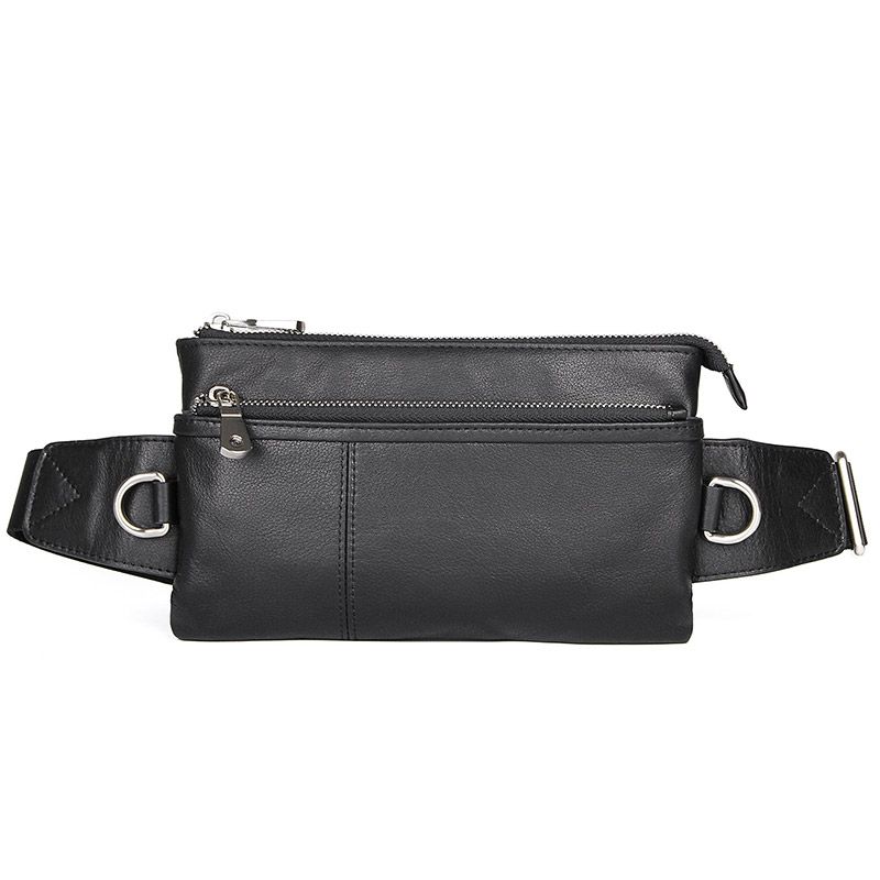 3017A Cow Leather Black Chest Bag Men's Waist Bag