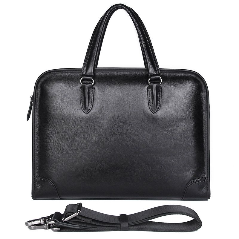 7402A 100% Cow Leather Briefcase Handbags for Men Black Laptop 
