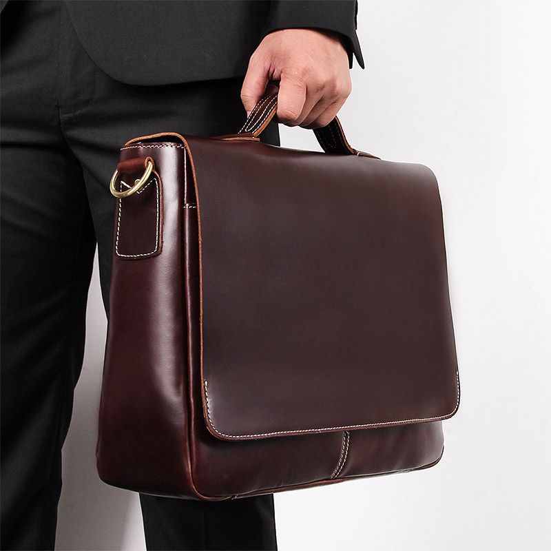 7108R 100% Genuine Cow Leather Men's Briefcases Handbag Handmade Across ...