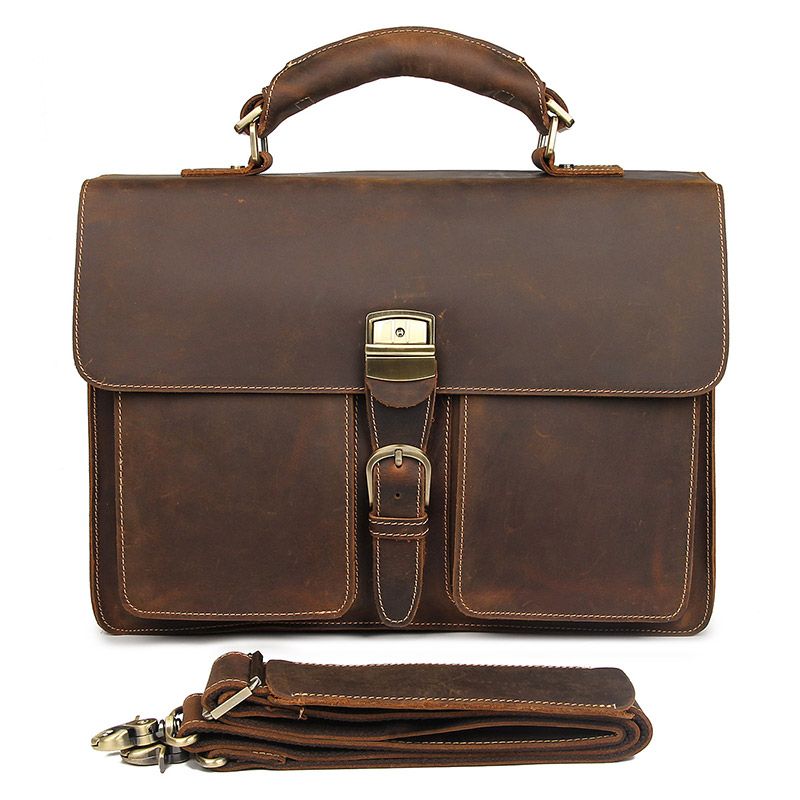 7164R Crazy Horse Leather Men's Briefcase Laptop Handbag Messenger Bag