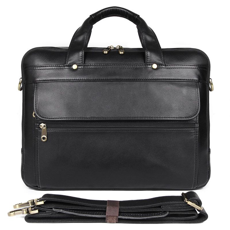 7146A-2 Black Full Grain Cow Leather Handbag Men's Laptop Bag