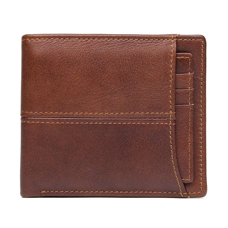 R-8107-3B Light Brown Genuine Vintage Cow Leather Pocket Wallet RFID Card Holder 
