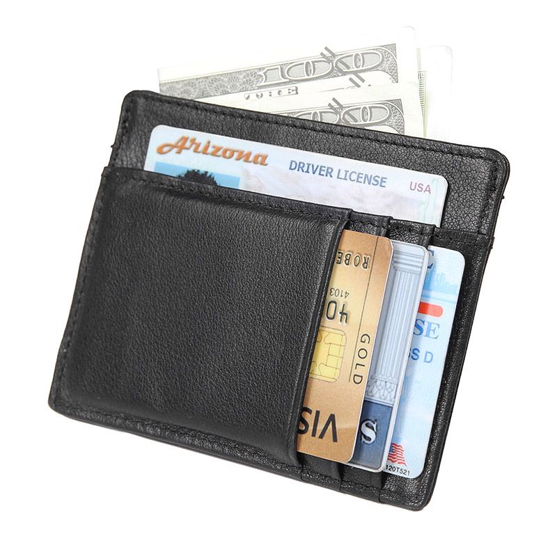 R-8102A  Black Cow Leather Top Quality Card Holder RFID ID Card Holder 