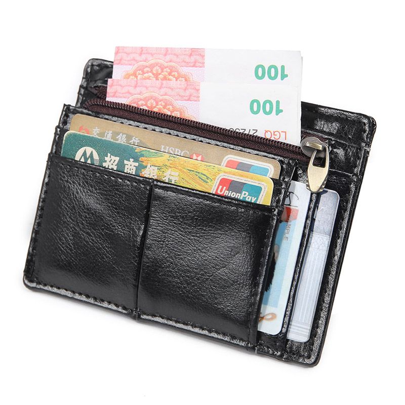R-8447A Black Cow Leather RFID Card Holder Coin Wallet  