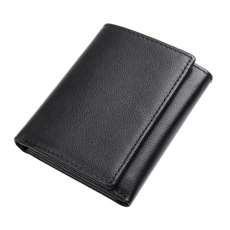 R-8137A Fashion Top Full Grain Leather Black Pocket Wallet