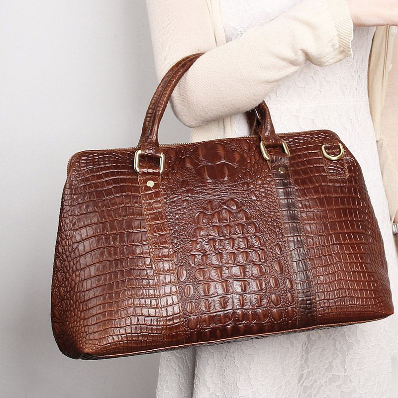 6003BS Brown Crocodile Pattern Cow Leather Women Briefcase