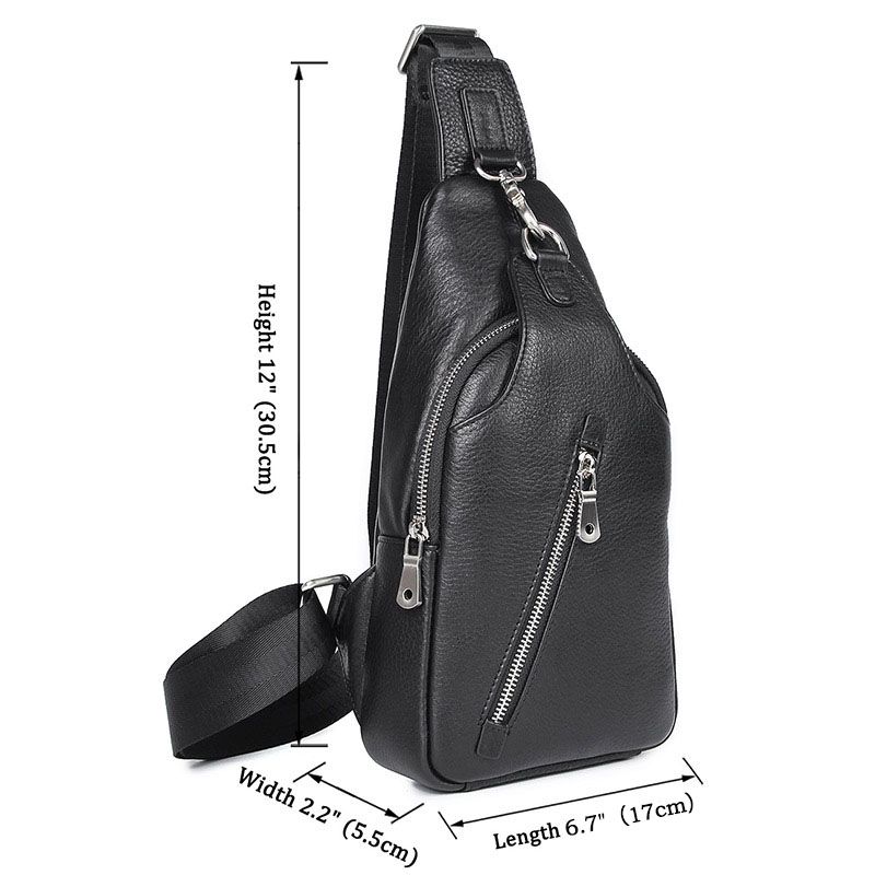 4016A New Design Cow Leather Black Chest Bag Men's Sling Bag 