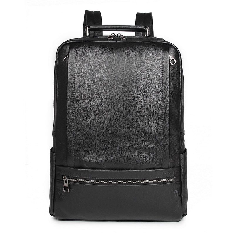 7356A  Black Soft Cow Leather Daily Backpack Book Knapsack 