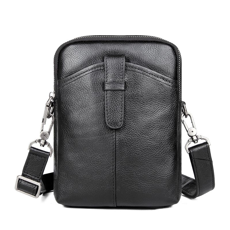 1052A Black Cow Leather Men's Sling Bag Messenger Bag 