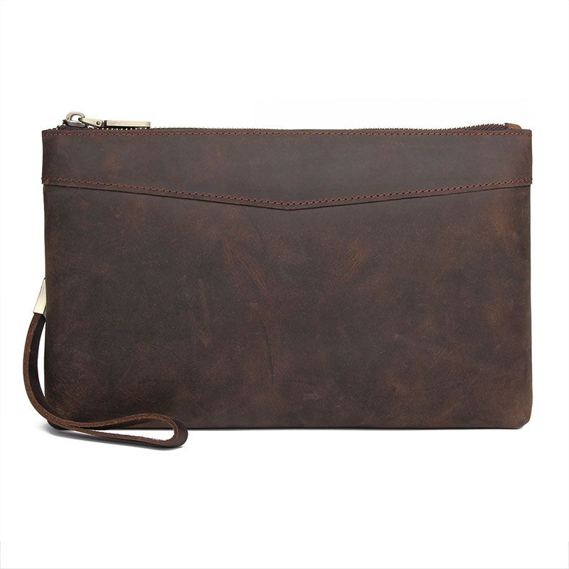 R-8453R Crazy Horse Leather Men's RFID Clutch Bag Evening Handbag