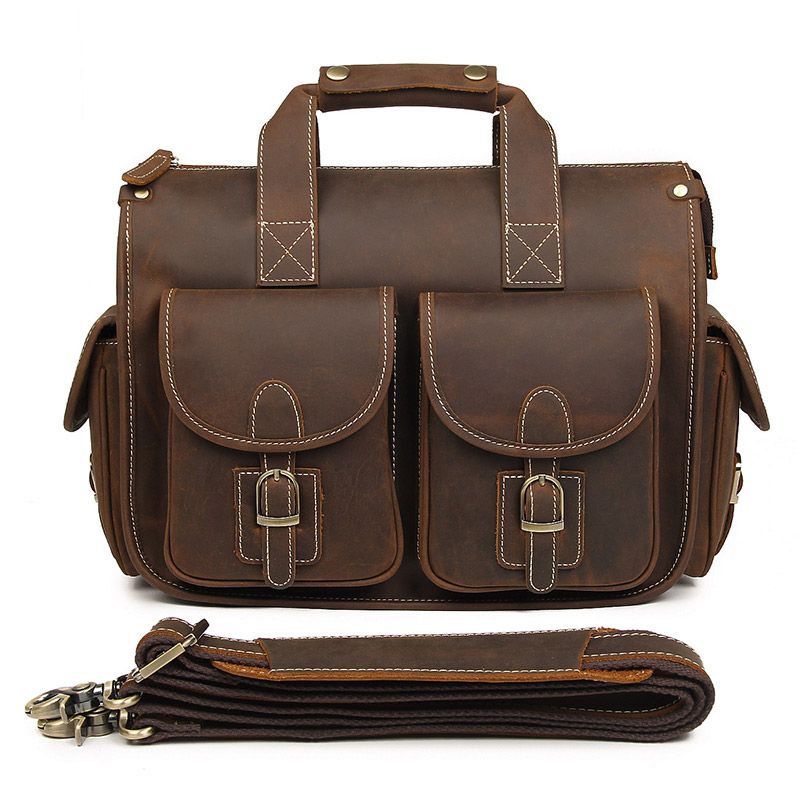 7106R Cowboy Crazy Horse Leather Men's Brown Briefcase Laptop Hand Bag