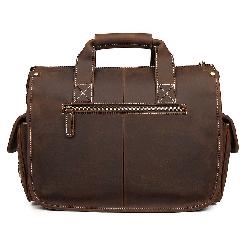 7106R Cowboy Crazy Horse Leather Men's Brown Briefcase Laptop Hand Bag ...