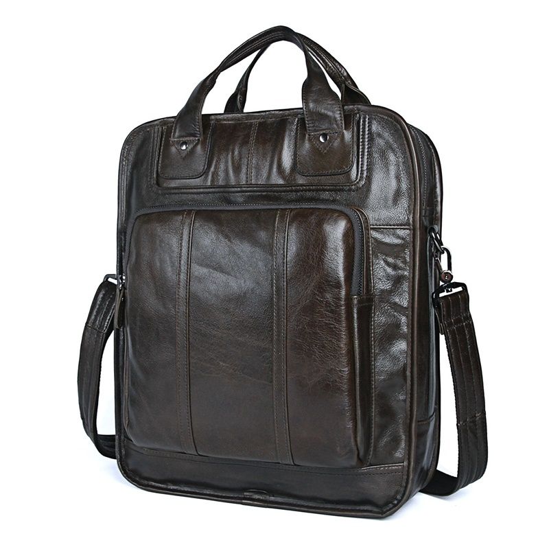 7168J Vintage Leather Style Dark Gray Men Briefcase Backpack Bag