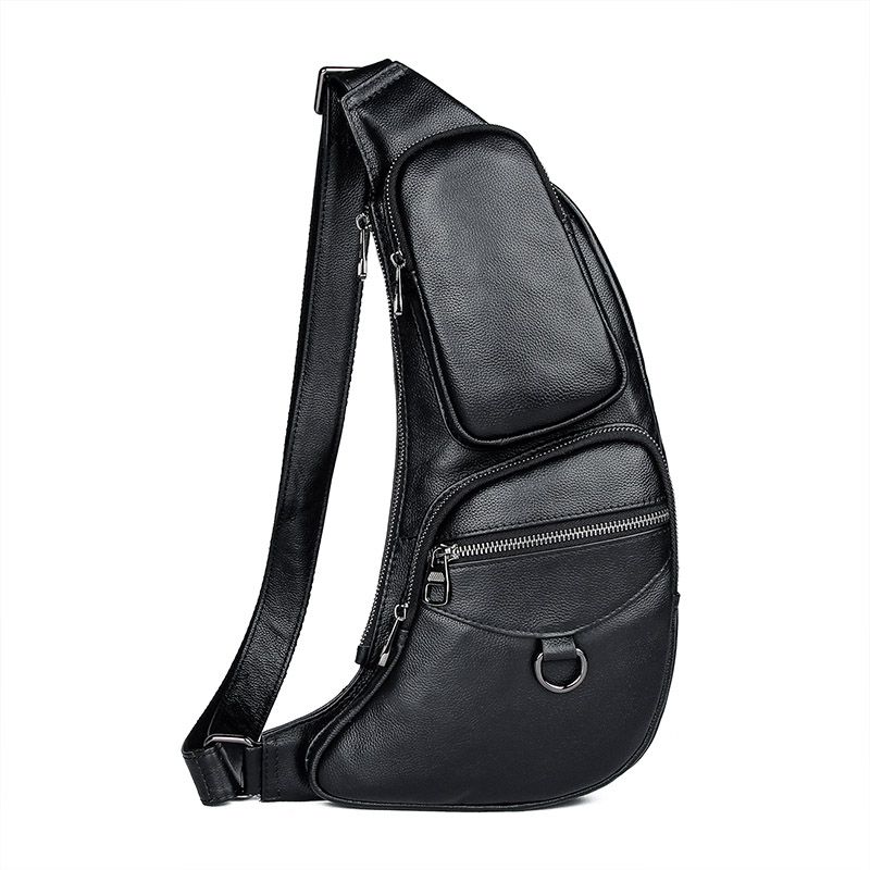 4023A Unique Design Cow Leather Black Chest Bag Sling Bag for Men