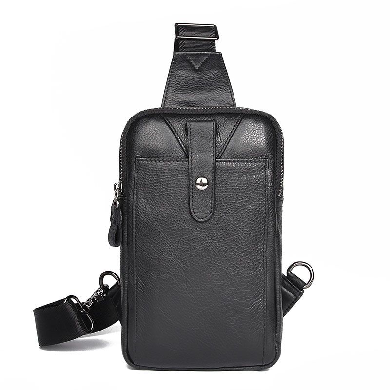 4018A Real Cow Leather Chest Bag  Black Funny Bag for Men 