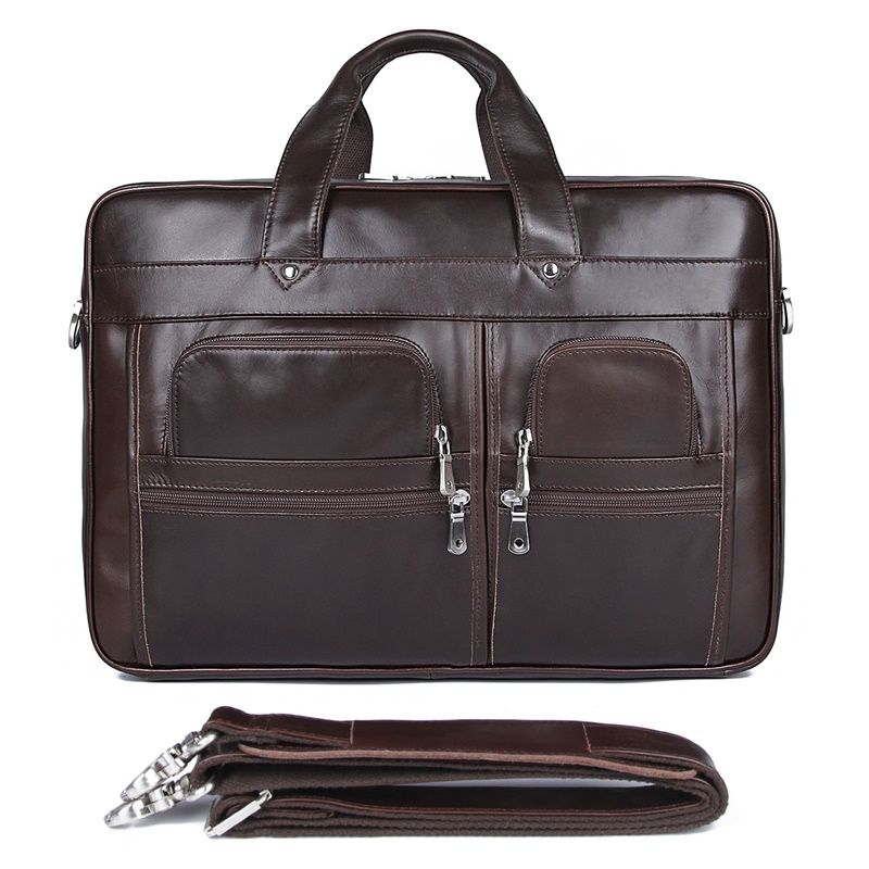7387C-1 Coffee Top Graine Cow Leather Laptop Bag Briefcase for Men Travel Bag