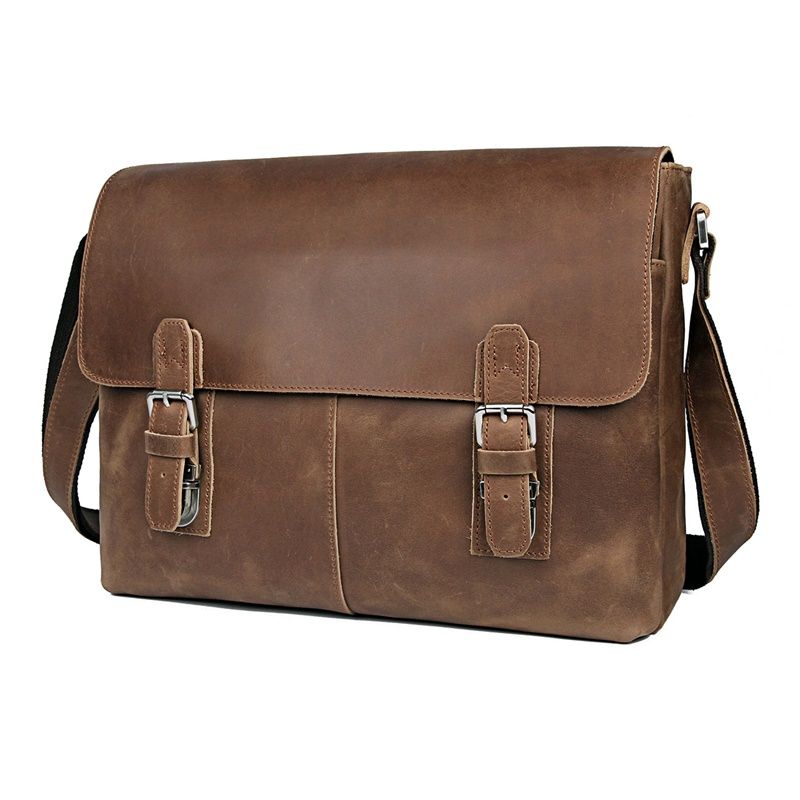 6002LR-2 Crazy Horse Leather Customized Men's Brown Messenger Bag with Logo