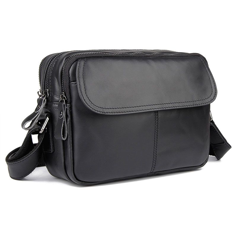 1026A 100% Genuine Leather Black Cowhide Mens Sling Bag for Notebook ...