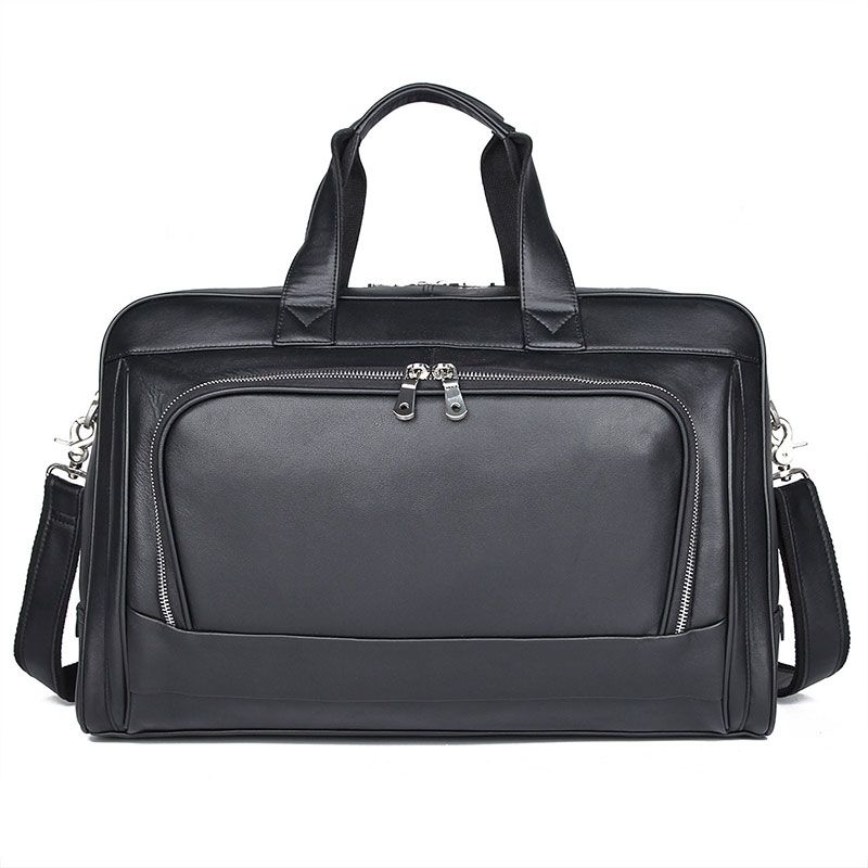 7408A Fashion Black Full Grain Cow Leather Briefcase Unique Design Laptop Bag 