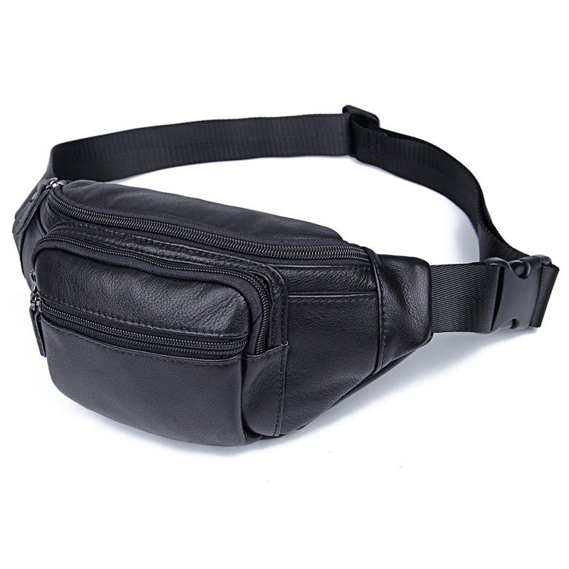 7218A Small Cow Leather Black Waist Bag for Men