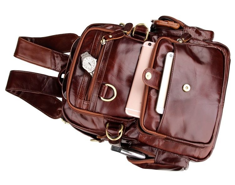 7042C Dark Brown Cowboy Vintage Leather Men Travel bag Backpack Bookbag ...