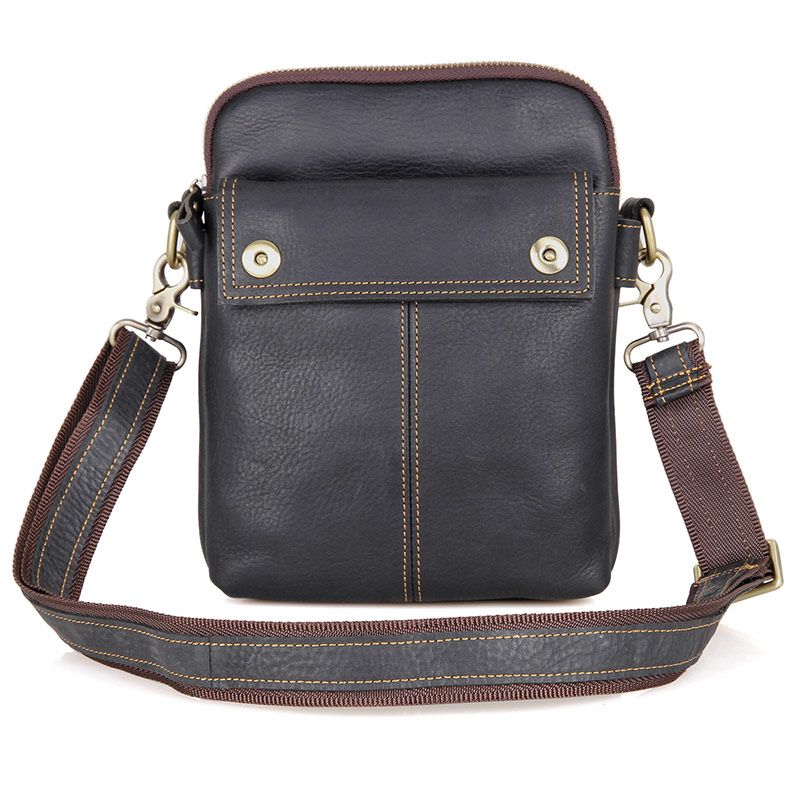1002A Black Genuine Leather Mens Small Sling Bag Purse_Waist Bag Fanny ...
