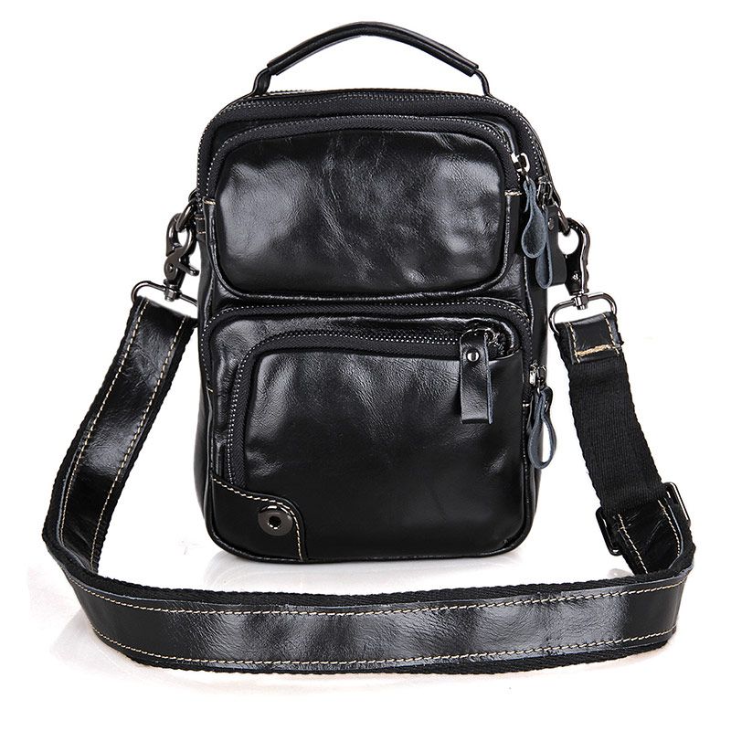 1010A 100% Genuine Leather Cowhid Leather Black Men's Small Sling Bag ...