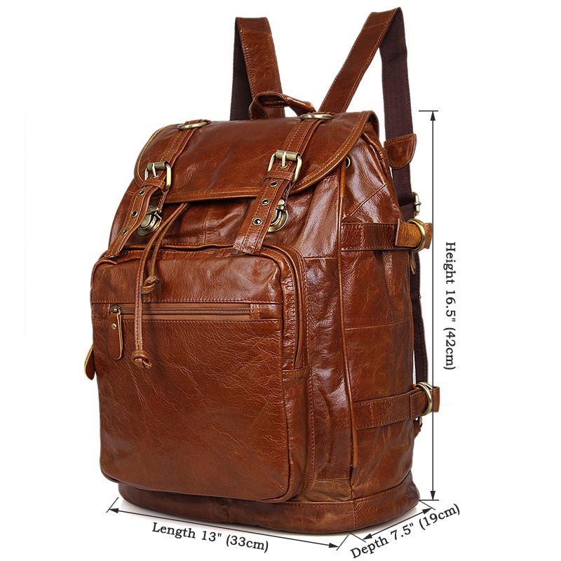 6085B Vintage Leather Style Men's Coffee Backpack Handbag Travel Bag ...