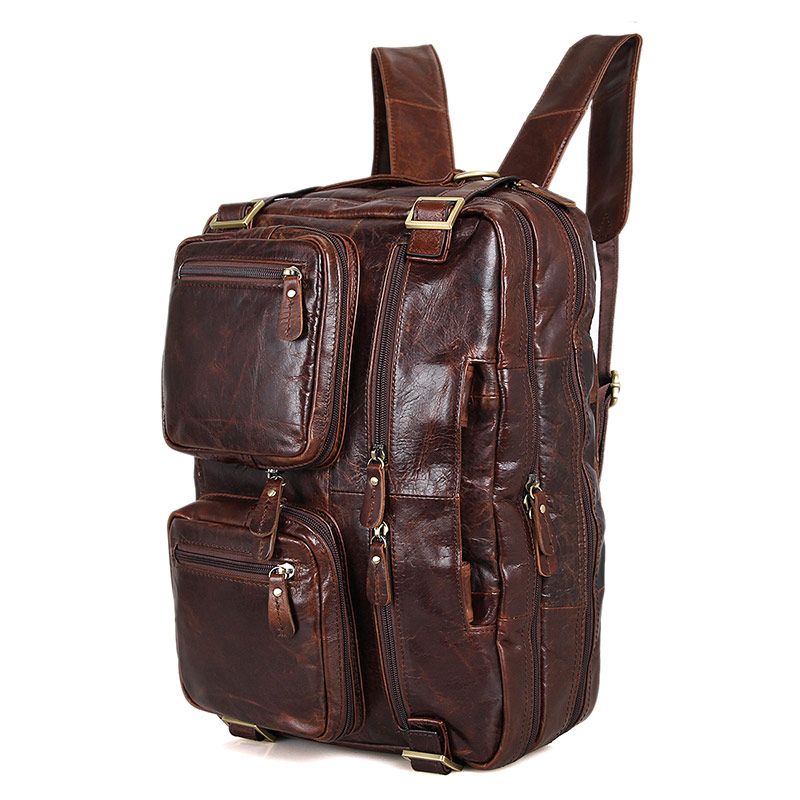 7026Q Chocolate Genuine Vintage Leather Men's Briefcase Backpack ...