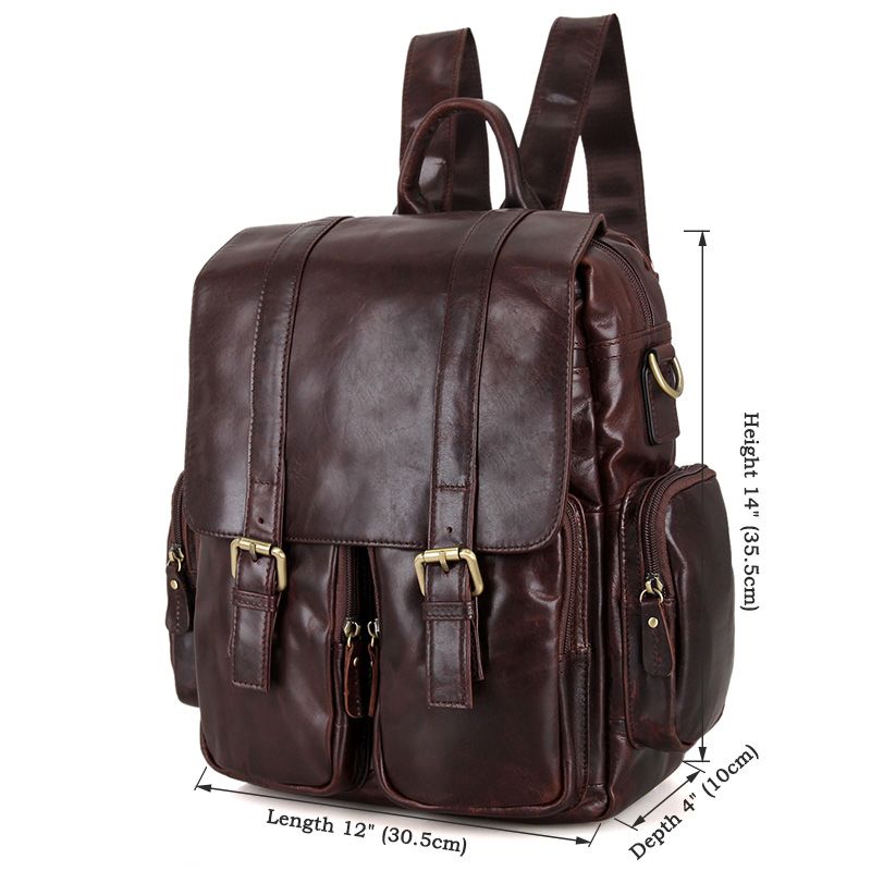 7123C Vintage Leather Men's Coffee Popular Hiking Backpack Bookbag ...