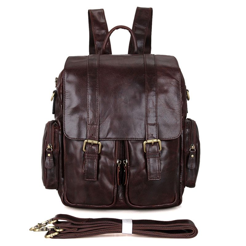 7123C Vintage Leather Men's Coffee Popular Hiking Backpack Bookbag ...