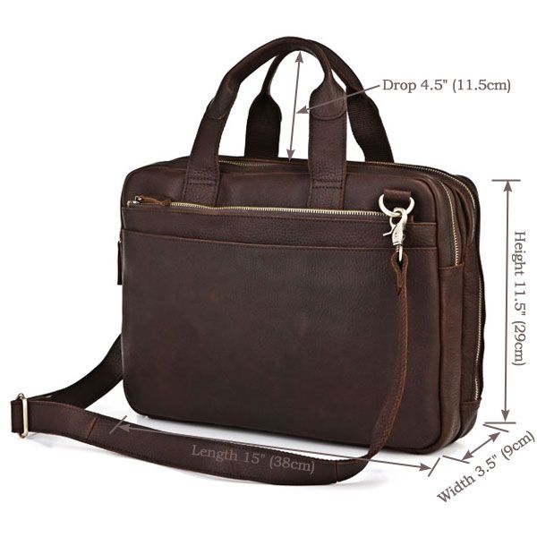 7092R Lichee Leather Men's Dark Brown Laptop Bag Mens Document Bag ...