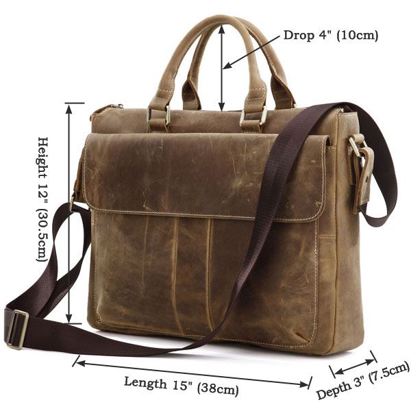 7113B 100% Real Saddle Leather Men's Brown Briefcase Handbag Shoulder ...