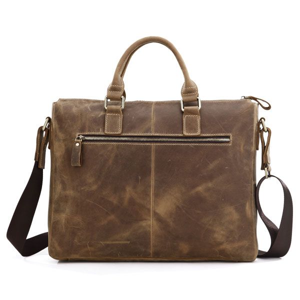 7113B 100% Real Saddle Leather Men's Brown Briefcase Handbag Shoulder ...