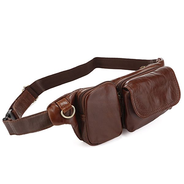 7067C Vintage Leather Dark Brown Trendy Men's Style Waist Bag Fanny ...