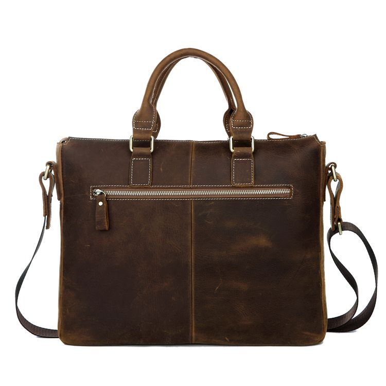 7113B-1 100% Real Crazy horse Leather Men's Brown Briefcase Handbag ...