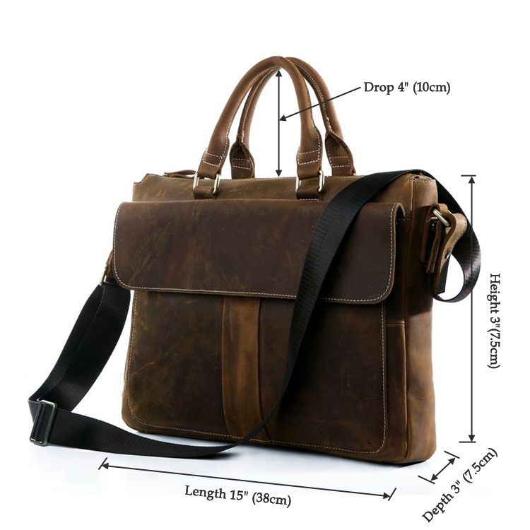 7113B-1 100% Real Crazy horse Leather Men's Brown Briefcase Handbag ...