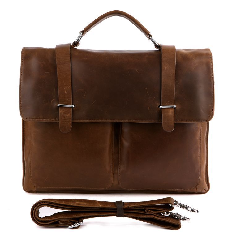 7100B-1 Vintage Tan Leather Brown Briefcase Messenger Bag_Briefcase ...