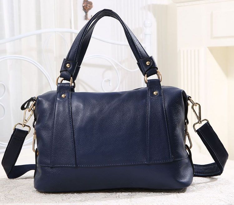 3180L Navy Blue First Layer Of Genuine Cowhide Leather Women's Shoulder ...
