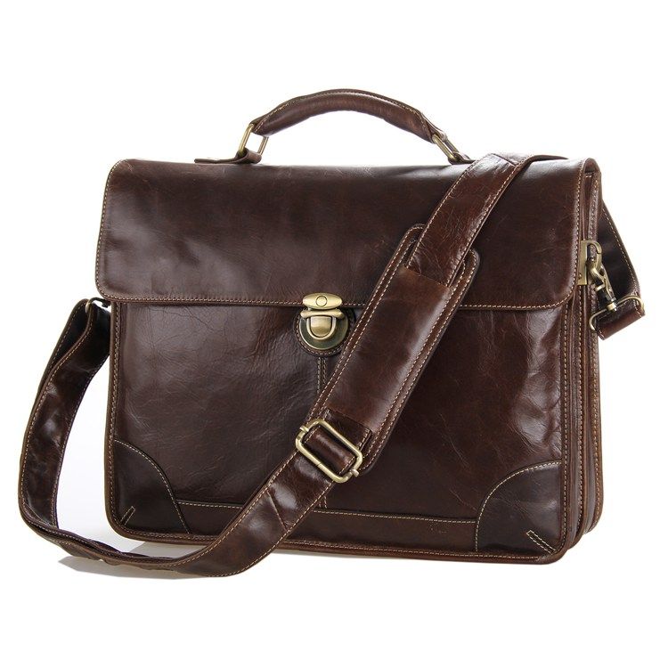 7091C Classic Vintage Leather Men's Chocolate Briefcase Laptop Bag ...