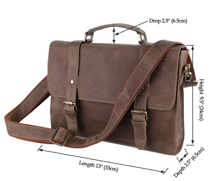 6076J Crazy Horse Leather Men's Brown Briefcase Messenger Bag_Briefcase ...