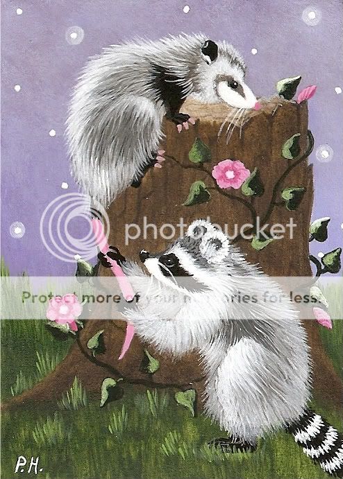 ACEO, PRINT, RACCOON, OPOSSUM  