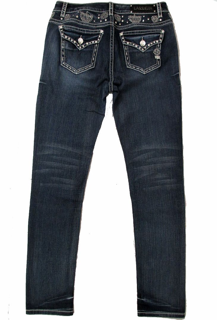LA Idol Plus Size Jeans Jubilee Rhinestone Crown Flap Pocket Skinny ...