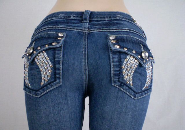 LA Idol Bootcut Jeans Crystal Angel Wings Flap Ptks1 13  